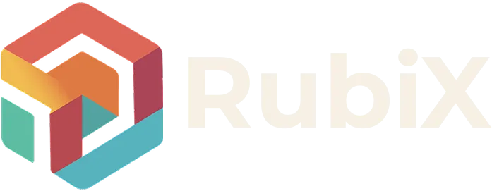 Rubix logo with a colorful hexagonal geometric shape.