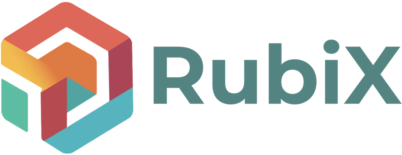 Rubix company logo with colorful geometric cube design on the left and text 'RubiX' on the right.